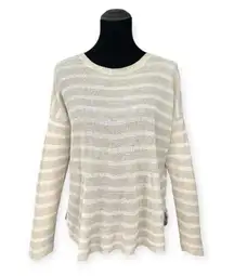 Eileen Fisher | Medium | 100% Organic Linen Open Knit Beige Striped Sweater