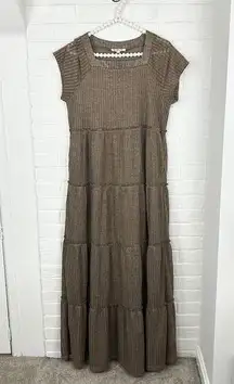 Listicle Brown Tiered Ribbed Short Sleeve Maxi Dress Size M