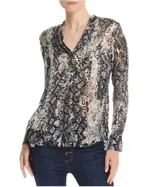 Alice + Olivia Amos Burnout Tunic Button-Up Semi-Sheer Snake Animal-Print Blouse