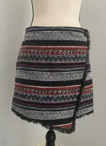 Sam Edelman Striped Tweed Mini Skirt 4 Black Red Fringe Hem Preppy‎ Academia