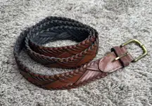 Women’s Brown Leather Braided Belt With Gold Buckle