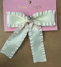 NEW pink Linen cream hair bow clip