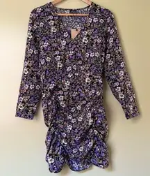 NWT Vero Moda Isa Floral Print Long Sleeve Mini Dress Medium Black & Purple