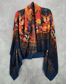 H&M Blue Orange Floral Square XL Wrap Hijab Dupatta Shawl Scarves Scarf