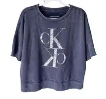 Calvin Klein jeans sweatshirt shirt sleeve Rae hem burn out‎ navy blue large NEW