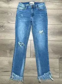 Free People Great Heights Frayed Hem High Rise Stretch Skinny Jeans Size 25