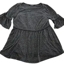 eShakti Top Womens Size 6 Gray‎ Ruffle Sleeve Fit Flare Knit Casual Tunic Boho