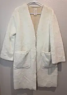 Sadie & Sage Women’s Cozy White Faux Fur‎ Midi Coat Size XS