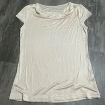 Cowlneck Cap Sleeve Satin Blouse Beige Size Medium