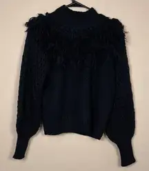 NWT Stellah New York Women’s Crochet Fringe Black Turtleneck Sweater