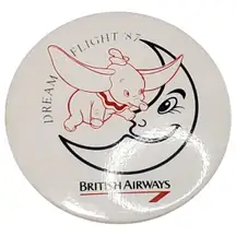 Dumbo Moon Dream Flight 1987 British Airways Pinback Button 2.25" Vtg