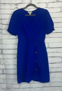 Monteau Royal Blue Wrap Dress Short Sleeve Button Front Tie Waist Women’s M