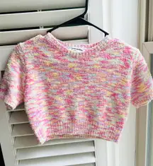 Pretty Garbage Rainbow Cropped Short Sleeve Sweater