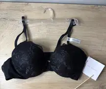 Isaac Mizrahi Lace Push Up Bra 36B Lightly Lined Black Glam Dark Romance NWT