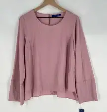 APT.‎ 9 Pink Metallic Striped Crepe Chiffon High Low Long Sleeve Women's Top M