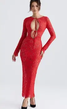 HOUSE OF CB Lisandra Red Lace Maxi Dress XS