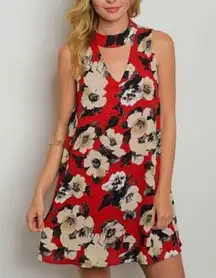 Red mocha and black floral keyhole halter dress size small