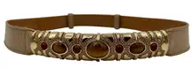 Vintage Judith Leiber Snakeskin Leather Belt Gold Metal Stone Buckle Adjustable