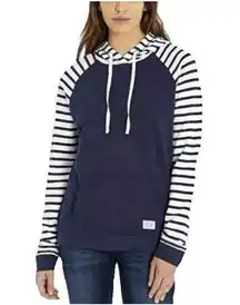 Orvis Women's Navy Blue Stripe Cozy Hooded Pullover Size Large