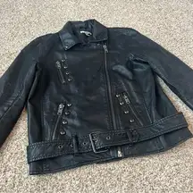 Black Vegan Leather Jacket - Moto Jacket Size Small