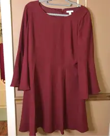 H By Halston Bell Sleeve Dress Burgundy Red Size 12