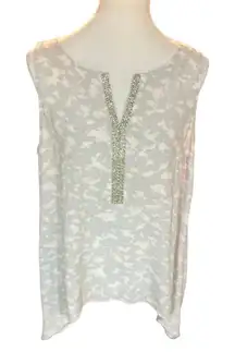 Juicy‎ Couture Sleeveless Summer Sparkly Cloud Animal Print V-Neck Shirt Size XL