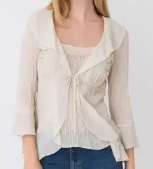 Tailor B. Moss Y2K Ivory Blouse & Cami Set Ruffle Trim Long Sleeve Medium