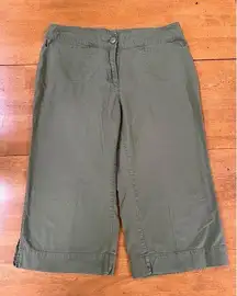 Woolrich Army Green Capri Pants Side Slits Pockets High Rise Casual, Size M