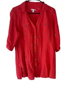 Fashion‎ Bug Women's Size Medium Red Button Up Soft Ramie Blouse
