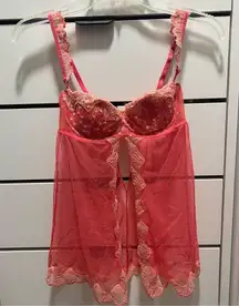 Vintage Victoria’s Secret Coral Pink & Peach Sequined Lace Babydoll Size 34B