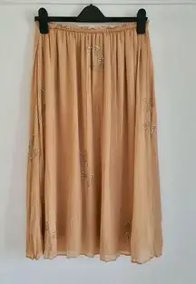 Zara NWT embroidered floral appliqués embellished flower mesh midi flowy skirt