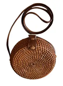 E|N EXPRESSIONS NYC Round Rattan Wicker‎ Shoulder Crossbody Bag Purse