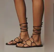 ANTHROPOLOGIE | NWT Leather Embellished Tie-Up Sandals in Brown