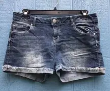 Wallflower Dark Wash Faded Denim Shorts Juniors Plus Size 17