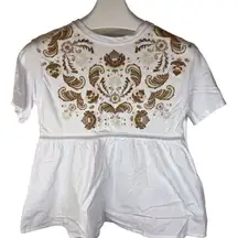 NWT‎ Zara Women’s Moroccan Peplum  Top Size Small White Brand New