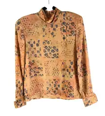 Carlisle Womens Vintage Silk Blouse High Neck Button Detail Floral Orange 10