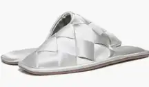 SAM EDELMAN Rhys Slip On Flat Woven Satin Mules in Silver Size 9