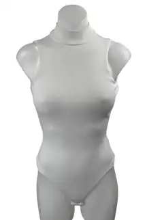 Superdown White Sleeveless Open Back Rib Knit Turtleneck Tank Bodysuit Top XS