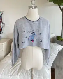 Disney  POOH Eyoree Embroidered Grey Cropped Crewneck Sweatshirt