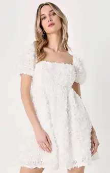 Precious Passion White Floral Puff Sleeve Babydoll Dress