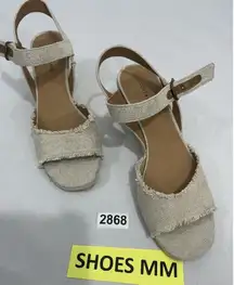 Womans Lucky Brand Mindra 10 M Ivory Canvas Open Toe Sling Back Wedge Sandals