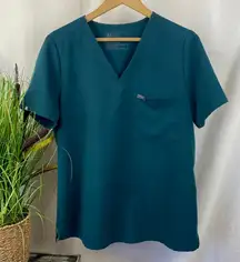 Figs Teal Blue Short Sleeve V Neck Scrub Medical Top L