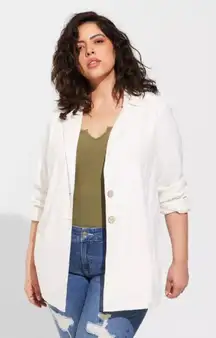 Torrid Linen Blend White‎ Basic Blazer Jacket Lightweight White Casual Button Up