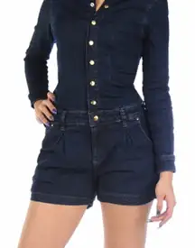 7 For All Mankind Dark Denim Romper with Gold Buttons