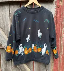 Vintage Artisans Halloween All Over Print Sweatshirt Ghosts Pumpkins Large/XL