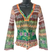 Mangoon Y2K Artsy Graphic Printed Mesh Fairy Whimsigoth Tunic Top