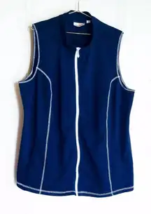 Quacker Factory Women’s Navy Vest Size Large Full Zip Rhinestone‎ Embellished