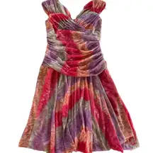 London Times Dress Womens 8 Purple Orange Pink Green Tie‎ Dye Ruched Mini