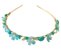 Fairy Headband with Lucite Flowers, Turquoise, Czech Glass and Glass Pearls