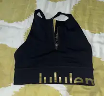 Lululemon Limited Edition Energy Bra High Neck Long Line Black And Gold Size 4